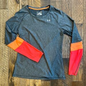 Under Armour Gray Long Sleeve Shirt with Orange and Red Accents Women's Small